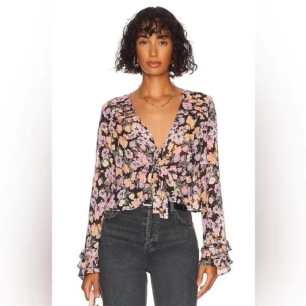 Free People Maybel Floral Blouse Tie Front Size XS